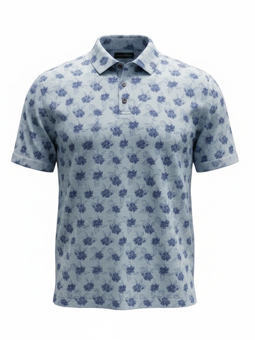 Van Heusen Light Blue Polo with Navy Floral Print
Size: 2XLT